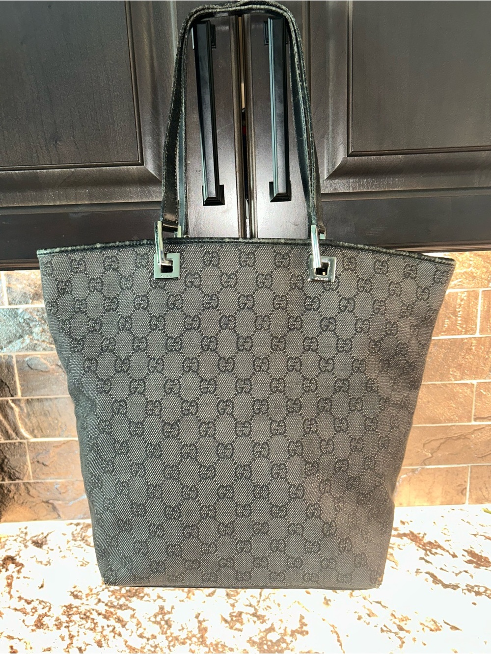 Gucci Black Denim GG Monogram Tote